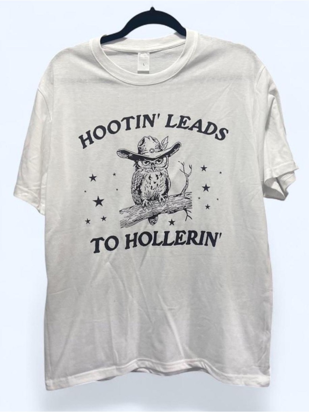 Graphic Cowboy Owl Tee - White with Black Print - Picture 1 of 4